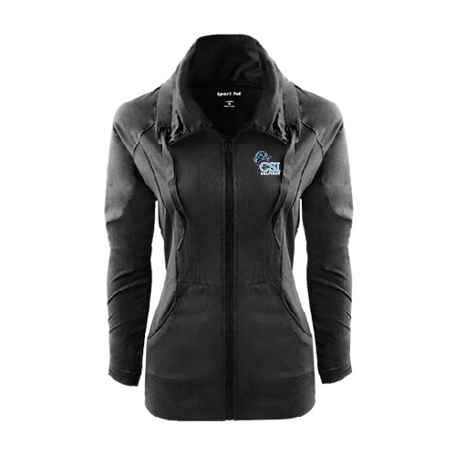 Womens Black Sport Wick Stretch Full Zip Jacket-Official Logo
