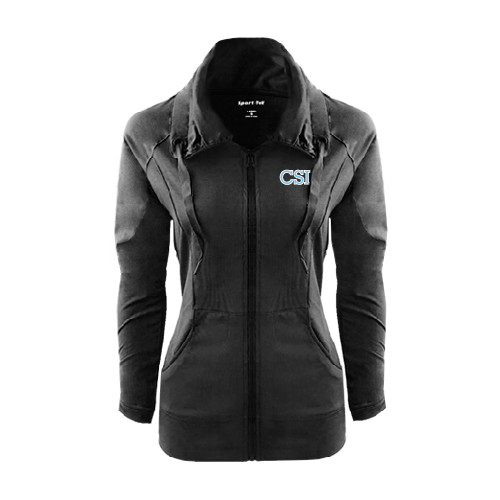 Womens Black Sport Wick Stretch Full Zip Jacket-CSI
