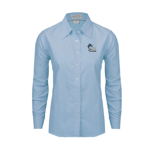 Womens Light Blue Oxford Button Down-Official Logo