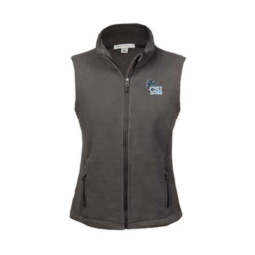 Womens Charcoal Fleece Full Zip Vest-Official Logo