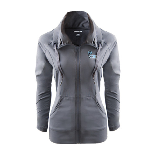 Womens Charcoal Sport Wick Stretch Full Zip Jacket-Official Logo