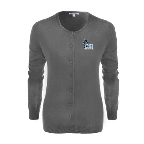 Womens Charcoal Cardigan Sweater-Official Logo