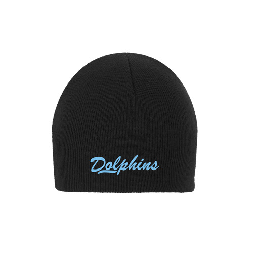 Black Knit Beanie-Script Dolphins
