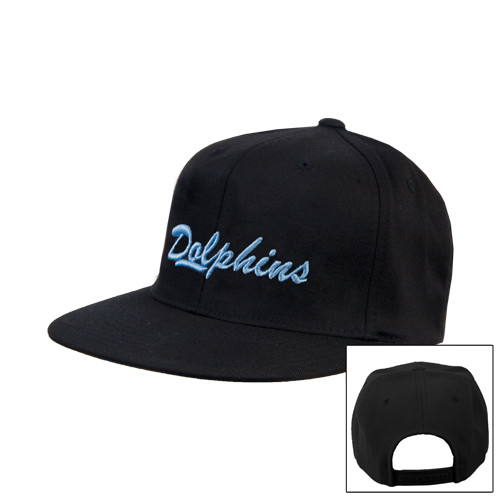 Black Flat Bill Snapback Hat-Script Dolphins