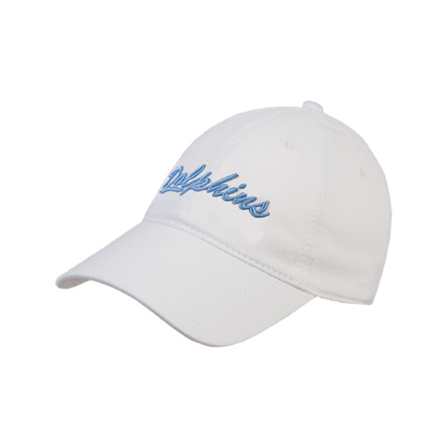 White Unstructured Adjustable Low Profile Hat-Script Dolphins