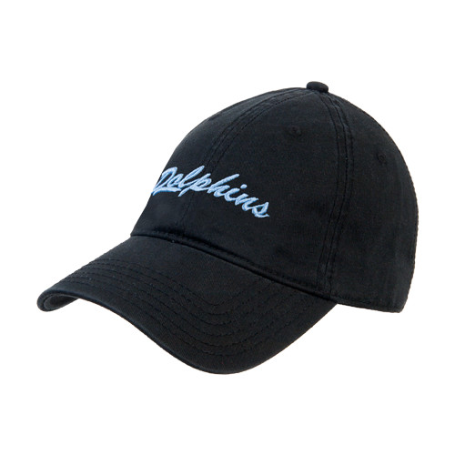 Black Unstructured Adjustable Low Profile Hat-Script Dolphins