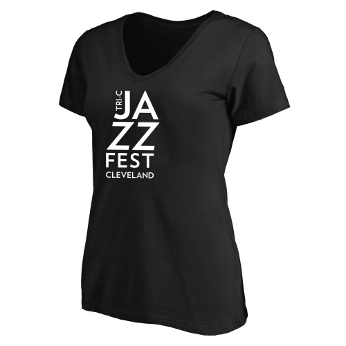  Womens Plus Black V Neck T Shirt - Tri-C JazzFest