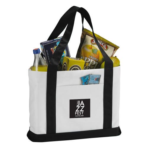  Contender White/Black Canvas Tote - Tri-C JazzFest Black Square