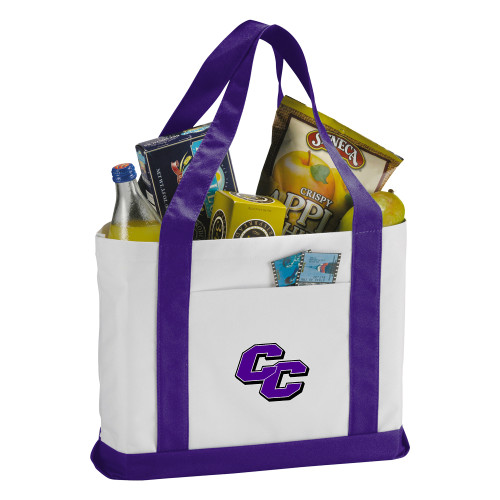  Contender White/Purple Canvas Tote - Curry College Primary Athletic Mark