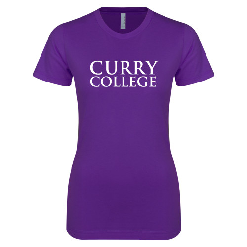  Next Level Womens Purple Boyfriend Tee - Curry College Wordmark Stacked