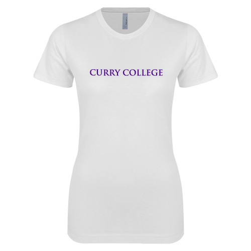  Next Level Womens White Boyfriend Tee - Curry College Wordmark Flat