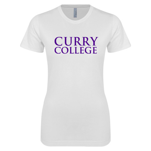  Next Level Womens White Boyfriend Tee - Curry College Wordmark Stacked