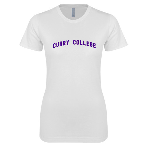  Next Level Womens White Boyfriend Tee - Curry College Arched Design