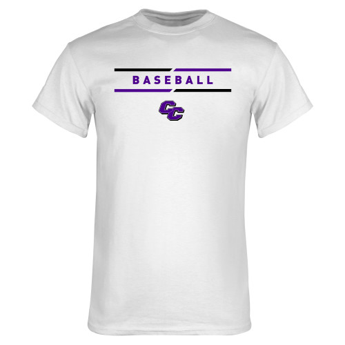  White T Shirt - Curry College Baseball Text with Lines