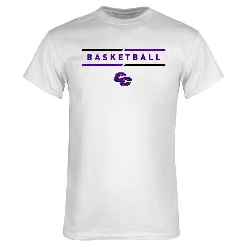  White T Shirt - Curry College Basketball Text with Lines