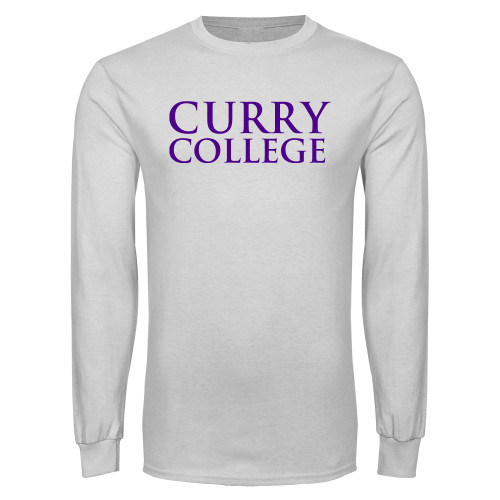  White Long Sleeve T Shirt - Curry College Wordmark Stacked