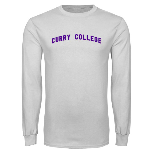  White Long Sleeve T Shirt - Curry College Arched Design