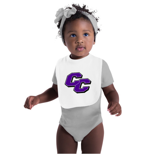  White Baby Bib - Curry College Primary Athletic Mark