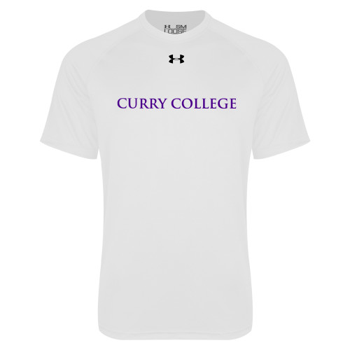  Under Armour White Tech Tee - Curry College Wordmark Flat