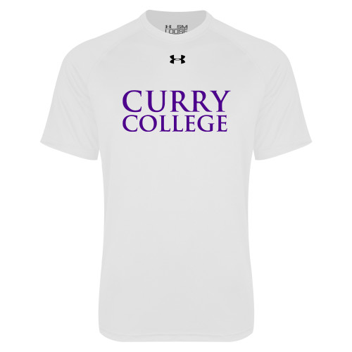  Under Armour White Tech Tee - Curry College Wordmark Stacked