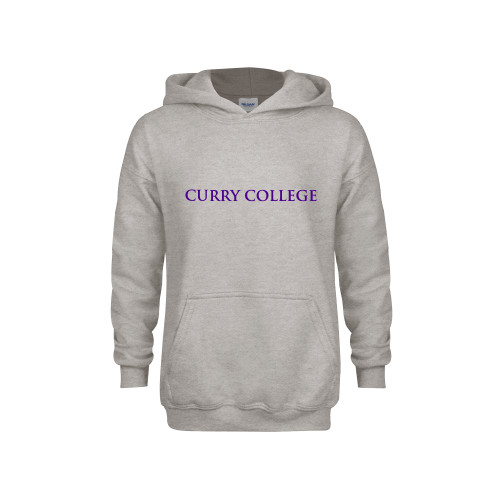  Youth Grey Fleece Hood - Curry College Wordmark Flat