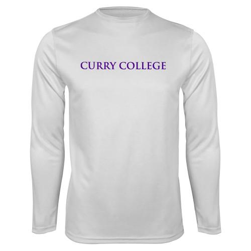  White Performance Long Sleeve Shirt - Curry College Wordmark Flat