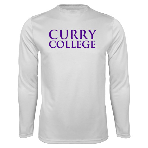  White Performance Long Sleeve Shirt - Curry College Wordmark Stacked