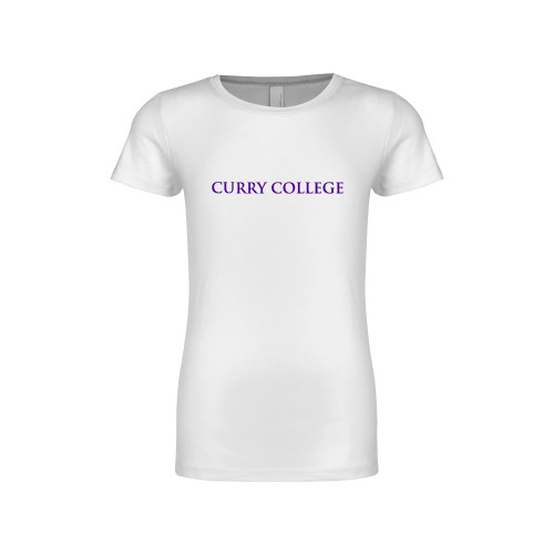  Next Level Girls White Fashion Fit T Shirt - Curry College Wordmark Flat