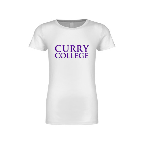  Next Level Girls White Fashion Fit T Shirt - Curry College Wordmark Stacked