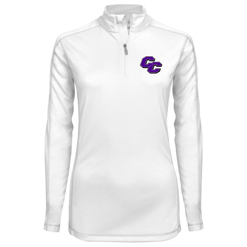  Syntrel Womens White Interlock 1/4 Zip - Curry College Primary Athletic Mark