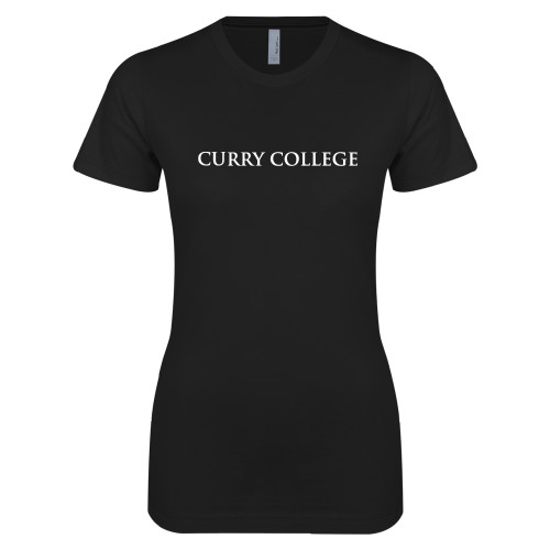  Next Level Womens Black Boyfriend Tee - Curry College Wordmark Flat