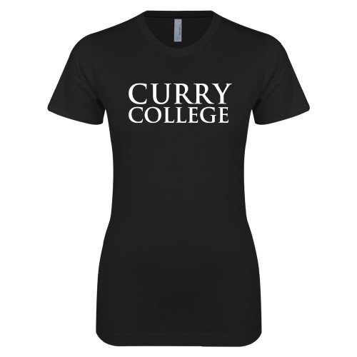  Next Level Womens Black Boyfriend Tee - Curry College Wordmark Stacked
