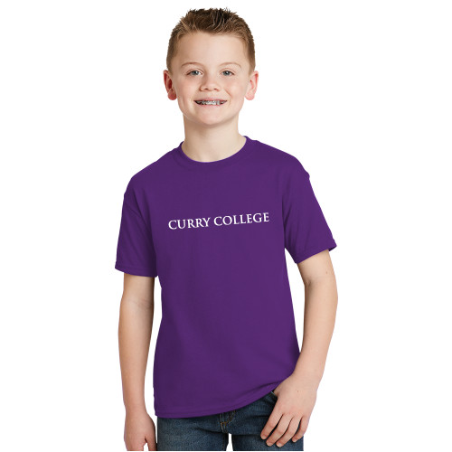  Youth Purple T Shirt - Curry College Wordmark Flat