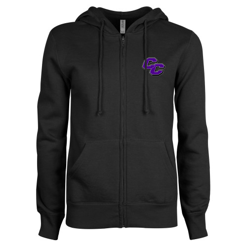  ENZA Womens Black Fleece Full Zip Hoodie - Curry College Primary Athletic Mark