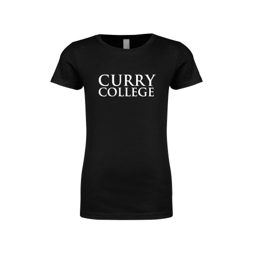  Next Level Girls Black Fashion Fit T Shirt - Curry College Wordmark Stacked