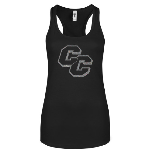  Next Level Womens Black Racerback Tank  - CC Silver Soft Glitter
