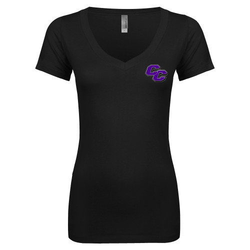  Next Level Womens Black Ideal V Tee - Curry College Primary Athletic Mark