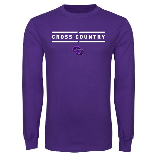  Purple Long Sleeve T Shirt - Curry College Cross Country Text with Lines