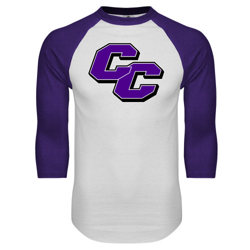  White/Purple Raglan Baseball T Shirt - Curry College Primary Athletic Mark