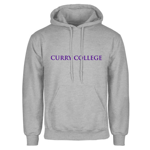  Grey Fleece Hoodie - Curry College Wordmark Flat