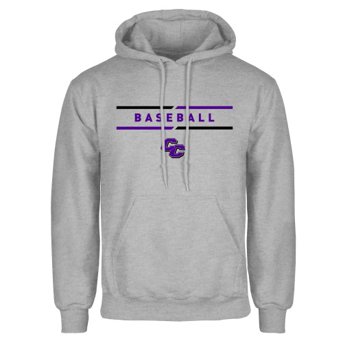  Grey Fleece Hoodie - Curry College Baseball Text with Lines