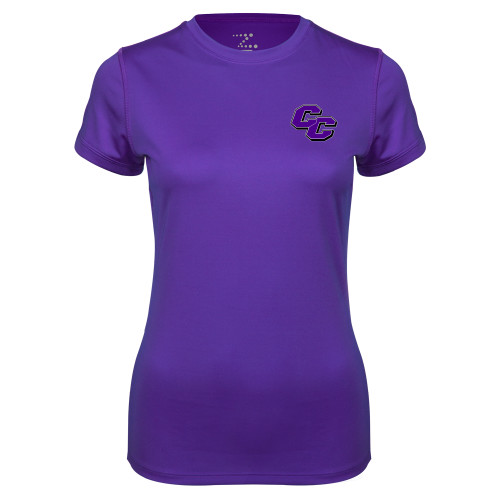  Womens Purple Performance Tee - Curry College Primary Athletic Mark