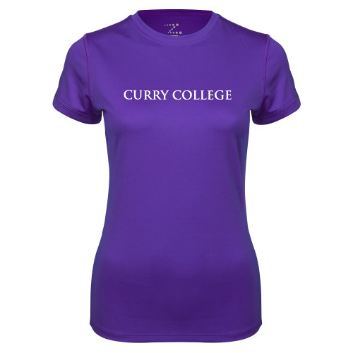  Womens Purple Performance Tee - Curry College Wordmark Flat