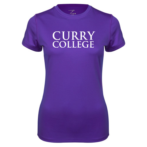 Womens Purple Performance Tee - Curry College Wordmark Stacked