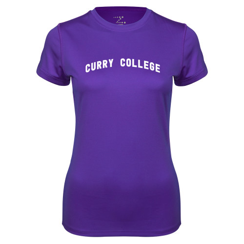  Womens Purple Performance Tee - Curry College Arched Design