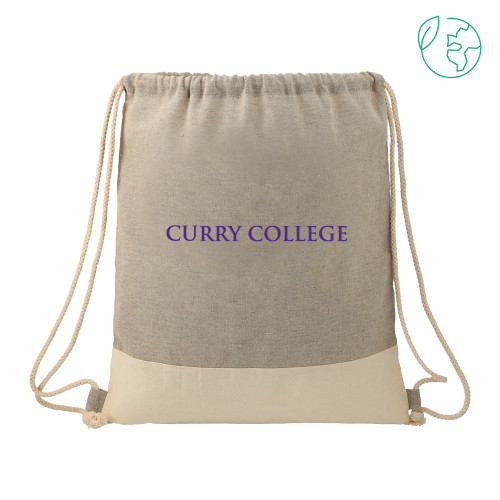 Split Recycled Cotton Grey/Natural Drawstring Bag - Curry College Wordmark Flat
