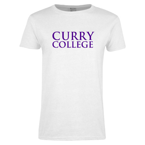  Womens White Short Sleeve Tee - Curry College Wordmark Stacked