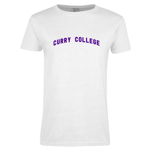  Womens White Short Sleeve Tee - Curry College Arched Design