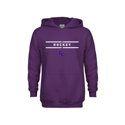  Youth Purple Fleece Hoodie - Curry College Hockey Text with Lines