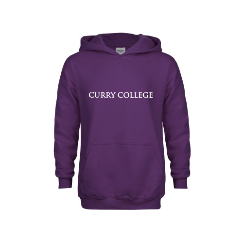  Youth Purple Fleece Hoodie - Curry College Wordmark Flat